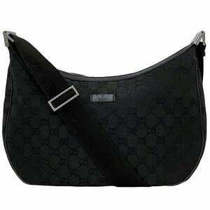 グッチ ショルダーバッグ ブラック 122790 f-20295 美品 キャンバス レザー 中古 GUCCI 軽い GG