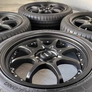 新品 17インチ 7.0J 4-100 ブラック タイヤ付4本SET 205/45R17 ヴィッツ フィット ノート ヤリス アクア (W2319-1)