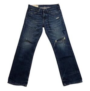 ● A&F Abercrombie&Fitch アバクロンビーアンドフィッチ アバクロ ● ロゴ パッチ ユーズド 色落ち ダメージ リペア加工 インディゴデニム