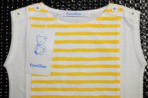 う　新品本物即決　70cm　ファミリア　定価4,000円+税　familiar　日本製　袖なしTシャツ　ノースリーブ　男女兼用　夏ボーダー　イエロー