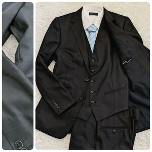 美品 SHELLAC シェラック スーツ 3ピース テーラードジャケット パンツ ベスト Lサイズ ウインドーペン タカキュー チェック グレー メンズ