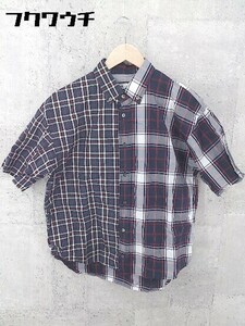 ◇ TK TAKEO KIKUCHI タケオキクチ チェック 半袖 シャツ サイズM ネイビー レッド ホワイト メンズ