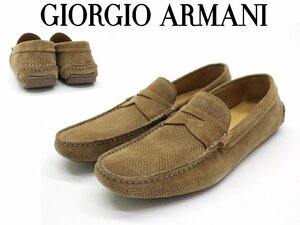 11万新品◆8H=27.5cm◆GIORGIO ARMANI アルマーニ イタリア製スエードローファー薄茶 1円