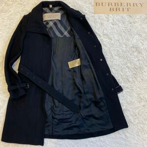 BURBERRY BRIT バーバリーブリット ウール カシミヤ トレンチコート ノバチェック 黒 L ブルゾン アウター レディース ブラック 春 秋 冬