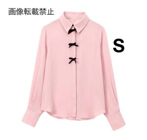 pink vintage ヴィンテージ レトロ リボン シャツ ブラウス トップス Sサイズ レディース★ZARA 好きな方に★2024 秋新作 新品未使用★