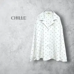 【CHILL チル】　水玉　スキッパーシャツ　ドット柄　ホワイト　白　ゆったり