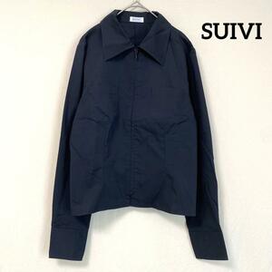 【SUIVI】スイヴィ フルジップアップ 長袖シャツ 薄手ジャケット 黒 無地 シンプル きれいめ 