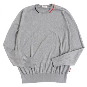 極美品□2019年製 MONCLER/モンクレール GIROCOLLO TRICOT トリコロール コットン100％ 薄手 長袖ニット/セーター グレー 正規品 メンズ