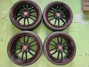 美品（人気のS-HOLD ブラック＆レッドライン）5.5Jx16インチアルミホイール・（溝有）165/45R16（YOKOHAMA） 付　4本セット品