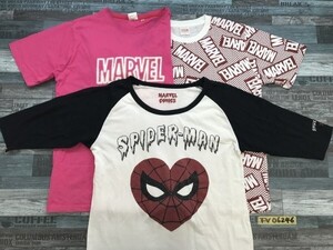 MARVEL マーベル レディース プリント 半袖Tシャツ 3点セット まとめ売り L2点・LL1点 ピンク・ボルドー・白黒