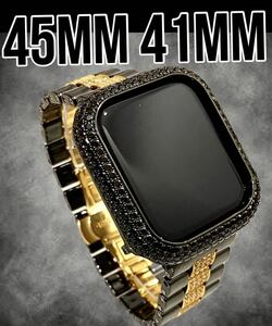 即日発送　45mm完売。41mm 在庫あり。アップルウォッチカスタムベゼルベルトセット　シリーズ7専用　ブラック＆ゴールド