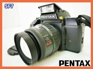 PENTAX ペンタックス SF7 ZOOM 望遠レンズセット シャッターOK 35-105mm 1:4-5.6 ブラックボディ ストラップ 可動 キャップ 必見_A6