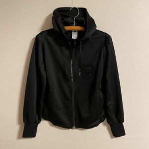 HA911 DOUBLE STANDARD CLOTHING ダブルスタンダードクロージング レディース パブスリーブ ショート丈 パーカー size38 BLACK フルジップ