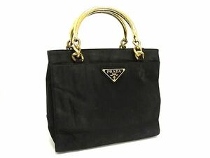 1円 PRADA プラダ テスートナイロン メタルハンドル ハンドバッグ トートバッグ レディース ブラック系 BK3755