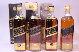 p-2579 未開栓古酒　JOHNNIE WALKER　ジョニーウォーカー　BLACKLABEL　ブラックラベル　12年　スコッチ　ウイスキー　4本　750ｍL/760mL