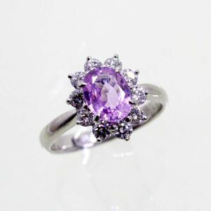 ◎中古美品◎プラチナ　ピンクサファイア　1.270ct　ダイヤ　0.49ｃｔ　リング 　8号