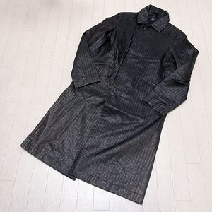 和527★ フランス製 A.P.C. アーペーセー ステンカラーコート ロングコート ストライプ キラキラ 比翼ボタン S グレー レディース