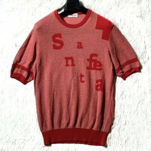 santa fe★絵になる前ロゴ★コットン サマーニット Tシャツ 半袖カットソー 伸縮ストレッチ リブ スウェット 快適着用感 赤 46 サンタフェ