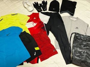 メンズ スポーツウェア サイズ S M 12点 上下セット スウェット パンツ Tシャツ 短パン 帽子 手袋 NIKE adidas ナイキ アディダス 