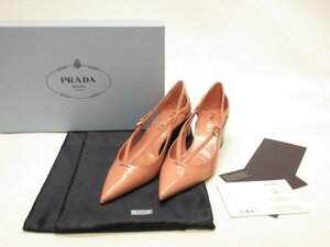 プラダ PRADA★ロゴ入り　カッティング　ストラップ使い　デザインヒールパンプス◆サイズ37(24.5cm位)◆箱・袋付