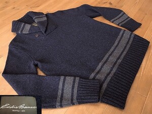 美品 Eddie Bauer エディバウアー ショールカラー ウール ニット セーター 紺 ネイビー S