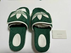 【新品未使用】【送料込】グッチ×アディダス Gucci×Adidas サンダル GG柄 グリーン サイズ39(24.0cm) サイズ調整可能