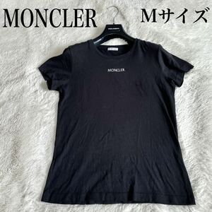 MONCLER モンクレール センター ロゴ Tシャツ カットソー Uネック 黒 半袖 Mサイズ