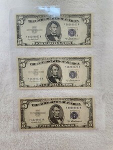 アメリカ　ブルーシール　１９５３年　セット売り　5ドル　外国紙幣　ドル紙幣　world paper money