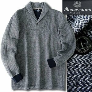 新品 アクアスキュータム ヘリンボーン キルト 中綿 ショールカラー スウェット L 紺 【I53003】 Aquascutum LONDON 秋冬 メンズ ブルゾン