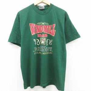 XL/古着 リー Lee 半袖 ビンテージ Tシャツ メンズ 90s WINDMILL ミシガン コットン クルーネック 緑 グリーン 23aug16 中古