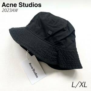 新品 2023AW Acne Studios アクネ ストゥディオズ Face フェイス ロゴ パッチ バケット ハット L/XL メンズ 黒 ブラック 送料無料