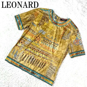 LEONARD レオナール 半袖カットソー 総柄 ベージュ系 半袖Tシャツ コットン100％ L B7387