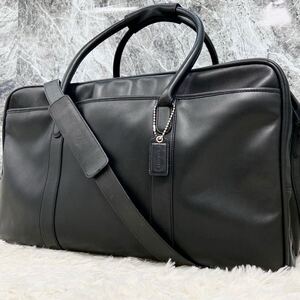 1円〜【入手困難 大大容量】コーチ COACH ボストンバッグ 2way オールレザー 2室 メンズ ビジネス トラベル 旅行鞄 ショルダー 本革 黒