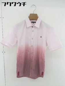 ◇ LOVELESS ラブレス ロゴ 刺繍 グラデーション 半袖 シャツ サイズ1 ピンク レッド メンズ