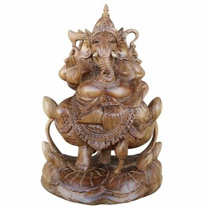 ガネーシャの木彫り 23cm アカシアウッド無垢材 ガネーシャの置物 アジアン雑貨 バリ雑貨 木彫り彫刻 オブジェ 080250