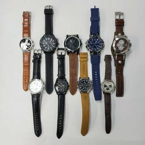 x/x/M121-637 腕時計９点まとめ メンズ クロノグラフ GUESS/FOSSIL/GAZTEA/部品取り 状態様々 総重量：約701g