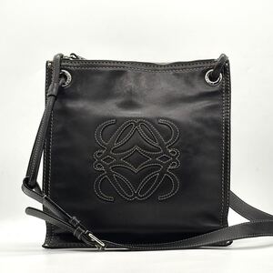 1円/極美品●LOEWE ロエベ アナグラム LOVE ショルダーバッグ クロスボディ メッセンジャー レザー 斜め掛け メンズ レディースブラック 黒