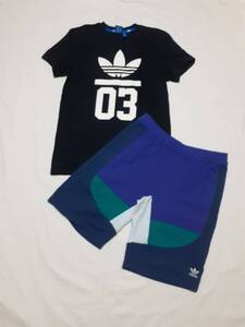 adidas アディダス Tシャツ M30252 ネイビー ハーフパンツ FM3699 ネイビー 上下セット size M 美品