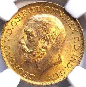 1911年 イギリス 1ソブリン 金貨 NGC MS64 ジョージ5世 (PCGS PR 英国)