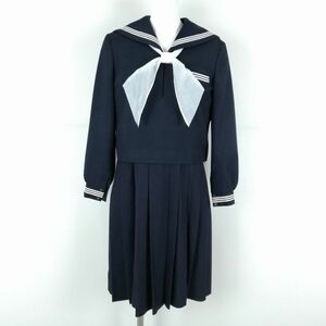 1円 セーラー服 ジャンパースカート スカーフ 上下3点セット 冬物 白3本線 女子 学生服 中学 高校 紺 制服 中古 ランクC NA7871