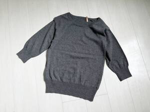 美品 zucca ズッカ ニット セーター カシミヤ 変形 横あき プルオーバー クルーネック M グレー △1157