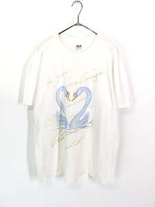 レディース 古着 90s USA製 anvil 白鳥 アニマル 切手 デザイン アート Tシャツ XL 古着