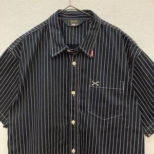 vanson バンソン ストライプシャツ ワークシャツ 半袖 クロスボーン ブラック size XXL 美品 75828