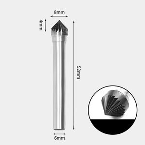 8 x 4mm 90度 テーパー型 シングルカット シャンク径 6mm 超硬 ロータリーバー リュータービット 超硬バー