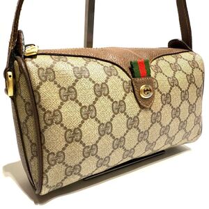 希少●美品●GUCCI グッチ ショルダーバッグ ポシェット GGスプリーム PVC シェリーライン オールドグッチ ビンテージ インターロッキング