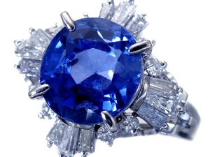 1円～【ジュエリー極】鑑/分析 マダガスカル産 天然非加熱ブルーサファイア4.55ct＆ダイヤ0.71ct 超高級Pt900リング h7054vlil【送料無料】