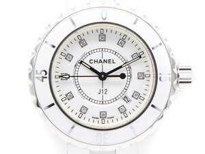 【 シャネル CHANEL 】 腕時計 J12 H1628 セラミック 33mm 12Pダイヤ クォーツ デイト レディース 保・ケース □新着 02774-0