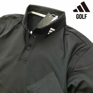 ●M187新品 【メンズXL】黒 アディダスゴルフ 裏起毛 ボタンダウン ポロシャツ 長袖 adidas GOLF ゴルフウェア 高品質生地