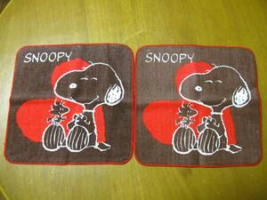 新品 スヌーピー ハンドタオル 2枚 ウッドストック 模様 格安 セット 男女 兼用 可愛 お洒落 綿 SNOOPY ピーナッツ こげ茶 春 冬 セール