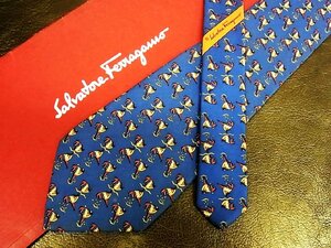 ★並品★4R01551【FERRAGAMO】フェラガモ「カジキマグロ 魚 柄」ネクタイ